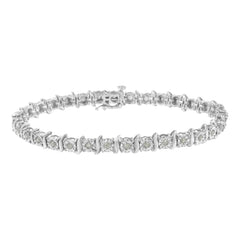 Two-Tone 10K Yellow Gold over .925 Sterling Silver 1.0 Cttw Diamond S-Curve Link Miracle-Set Tennis Bracelet (I-J Color, I3 Clarity) - 7"