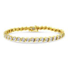 14K Rose Gold Plated .925 Sterling Silver 1/4 Cttw Diamond Round Miracle Plate and "S" Link Tennis Bracelet (I-J Color, I2- I3 Clarity) - 7"