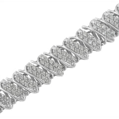 .925 Sterling Silver 3.0 Cttw Diamond Multi Row Cluster Slanted Wave Link 7-¼†Tennis Bracelet (I-J Color, I2-I3 Clarity)
