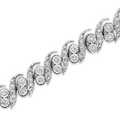 .925 Sterling Silver 2.0 Cttw Round-Cut Diamond "S" Link Bracelet (I-J Color, I3 Clarity) - 7.25"