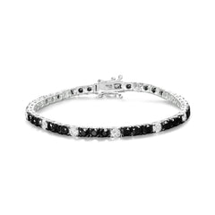 .925 Sterling Silver 3.0 Cttw Black and White Diamond Tennis Bracelet (I-J Color, I2-I3 Clarity) - 7.25" Inches