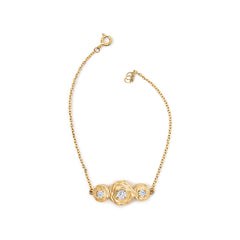 14K Yellow Gold Plated Sterling Silver 1/2 Cttw Lab Grown Diamond Rose Motif Link Bracelet
