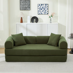 Folding Sofa Bed with Corduroy Upholstery and 2 Pillows