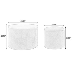 Classic Style 2-Piece Round Chenille Storage Ottoman Set with Drum Shaped Stool