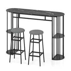 60 Inch Dining Table and 2 Upholstered Barstools with Faux Marble Tabletop
