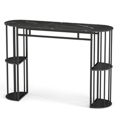 60 Inch Long Bar Table Narrow with Faux Marble Tabletop and Storage Shelves
