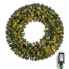60 Inch Pre-Lit Artificial Christmas Wreath 200 LED Warm White Lights