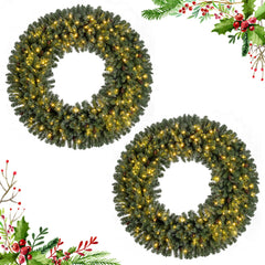 60 Inch Pre-Lit Artificial Christmas Wreath 200 LED Warm White Lights