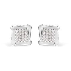 10K White Gold 1/2 Cttw Composite Princess Diamond Square and Swirl Stud Earrings (I-J Color, I1-I2 Clarity)