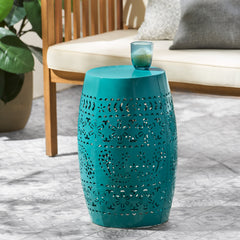 12' Outdoor Lace-Cut Side Table, Teal