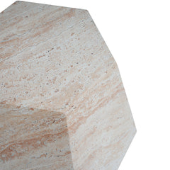 Outdoor/Indoor Lightweight Concrete Side Table with Travertine Finish in Beige