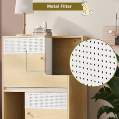 Furniture Style Multi-Use Natural Cat Litter Box House with Flip-Down Door