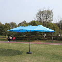 15 x 9 ft Double-Sided Outdoor Market Umbrella with Lights and Base – Blue