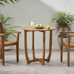 27.5' Outdoor Circular Wood Bistro Table with Curved Legs and Slat Panel