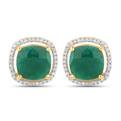 4.40 Carat Dyed Emerald and White Diamond .925 Sterling Silver Earrings