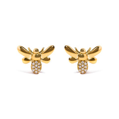 10K Yellow Gold Diamond Accented Bumble Bee Stud Earring (H-I Color, I1-I2 Clarity)
