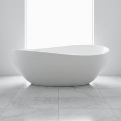 Nuvia 63-Inch Freestanding Glossy White Stone Resin Bathtub With Overflow And Drain (SAK42613)