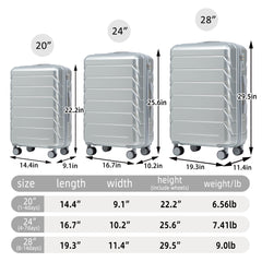 3-Piece ABS Spinner Wheel Luggage Set with Combination Lock - Silver