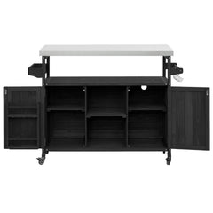 K&K Outdoor Kitchen Island with Rolling Bar Cart and Storage Cabinet