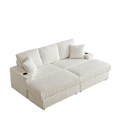 84-Inch Corduroy 3-Seater Sofa with Pillows and Ottomans