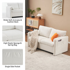 Modern Loveseat Sofa 2-Seater - Plush Chenille Fabric Ivory White