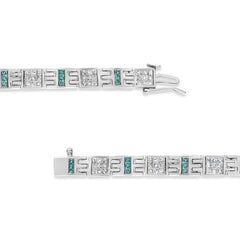 14K White Gold Princess-Cut white and Blue Diamond 3.00 cttw Fashion Link Bracelet (H-I Color, SI1-SI2 Clarity)