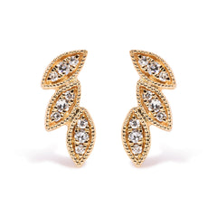 10K Yellow Gold 1/10 Cttw Diamond Triple Leaf Stud Earring (H-I Color, I1-I2 Clarity)