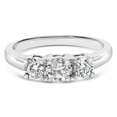 14K White Gold 3/4 Cttw Lab Grown Diamond 3 Stone Ring Band (F-G Color, VS2-SI1 Clarity)- Size 7