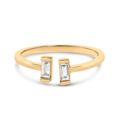 14K Yellow Gold Plated Sterling Silver 1/5 Cttw Baguette Diamond Open Band Ring