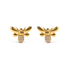 10K Yellow Gold Diamond Accented Bumble Bee Stud Earring (H-I Color, I1-I2 Clarity)
