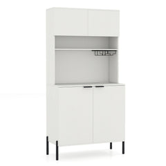 64.5 Inches Tall Kitchen Pantry Cabinet with Charging Station and Wine Glass Rack