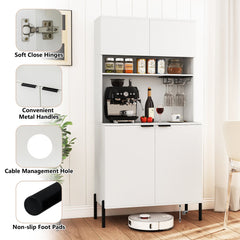 64.5 Inches Tall Kitchen Pantry Cabinet with Charging Station and Wine Glass Rack