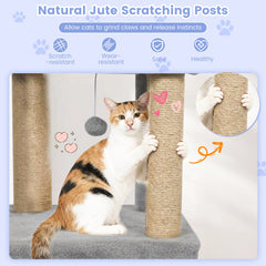 64 Inch Tall Cat Tree with 2 Large Condos and Jute Scratching Posts for Indoor Adult Cats