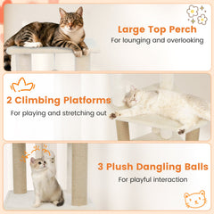 64 Inch Tall Cat Tree with 2 Large Condos and Jute Scratching Posts for Indoor Adult Cats