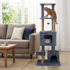 64 Inch Tall Cat Tree with 2 Large Condos and Jute Scratching Posts for Indoor Adult Cats