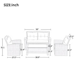 U-Style 4 Piece Outdoor Patio Furniture Set with Ottoman and Cushions