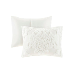 3 Piece Tufted Cotton Chenille Damask Comforter Set Off-White King/Cal King