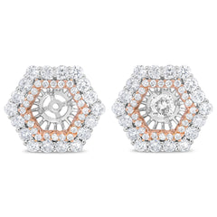 14K Rose and White Gold 1 7/8 Cttw Round Diamond Double Halo Earring Jacket for 6mm Round Studs (G-H Color, VS2-SI1 Clarity)