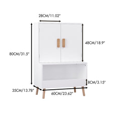 Toy Storage Cabinet With Doors And Open Shelf, Toddler Bookshelf For Playroom - White