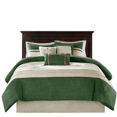 7 Pc Pieced Faux Suede Comforter Set Green King