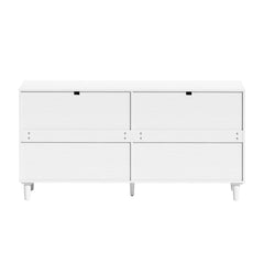 White Rattan Dresser with 6 Drawers, Metal Handles & Wood Legs