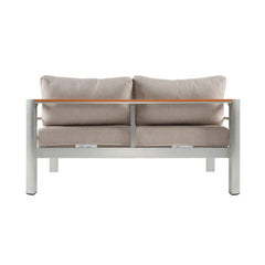 Cora Outdoor Aluminum Loveseat, Silver Frame with Beige Cushion