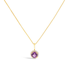 10K White Gold Purple Amethyst and 1/10 Cttw Diamond Accent Halo Pendant Necklace