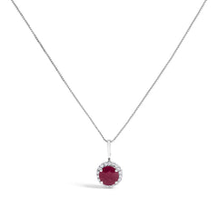 10K White Gold Purple Amethyst and 1/10 Cttw Diamond Accent Halo Pendant Necklace
