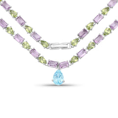 32.50 Carat Genuine Multi Stones .925 Sterling Silver Necklace