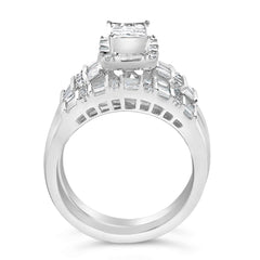 Sterling Silver 1.0 Cttw Diamond Composite Head Bridal Engagement Ring Set