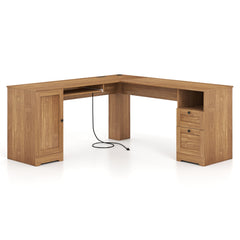 66 Inch L-Shaped Writing Study Workstation Computer Desk with Drawers