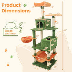 66 Inch Tall Cat Tree Multi-Level Cat Tower with 2 Condos Sisal Scratching Posts