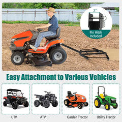 66" Wide Driveway Drag Tow Behind Landscape Leveling Rake with Reinforced Bars-Black