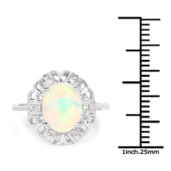 1.73 Carat Genuine Ethiopian Opal & White Topaz .925 Sterling Silver Ring